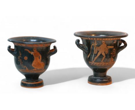 Two 4th century BCE Attic style bell krater red figure vases, largest 23 by 22cm high. (2)