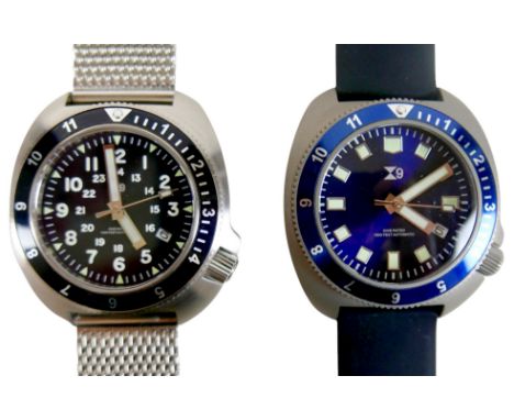 Two TC-9 Turtle gents automatic divers watches with Titanium and stainless steel 45mm cases both to 1000 feet, Seiko movement