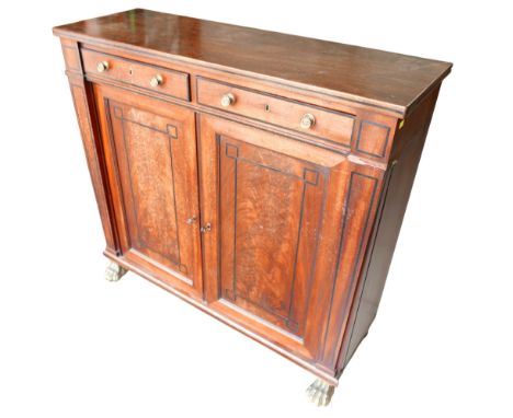 A 19th century mahogany chiffonier, possibly Irish, with ebony strung inlays, interior with three adjustable shelves, raised 