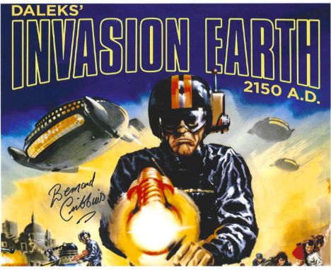 Doctor Who actor, Bernard Cribbins signed 10x8 colour Daleks' Invasion Earth promo photograph where Cribbins played Tom Campb