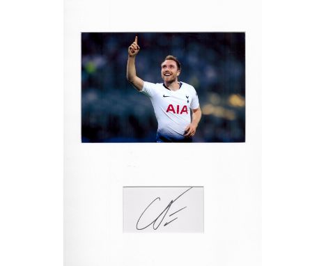 CHRISTIAN ERIKSEN signed card with 12x16 mounted Tottenham Hotspur Photo. Good condition. All autographs come with a Certific