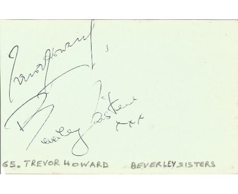 Trevor Howard signed album page plus The Beverley Sisters with Anona Winn on reverse approx 6 x 4 inches. Trevor Wallace Howa
