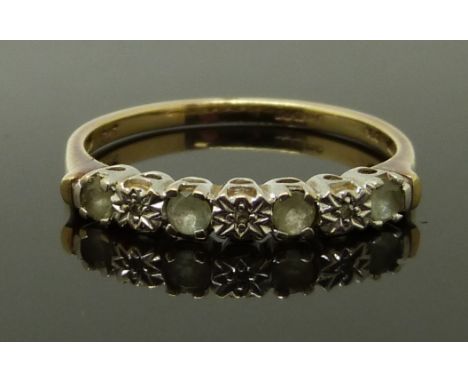 9ct gold ring set with aquamarines and diamonds, size R/S, 2.00g&nbsp;