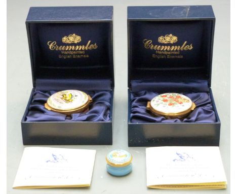 Three hand painted enamel trinket boxes, two in original Crummles display boxes&nbsp;