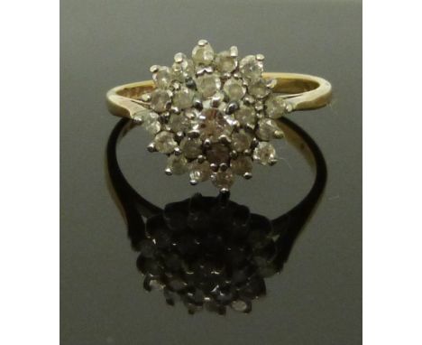 A 9ct gold ring set with a cluster of diamonds, size M, 2.41g&nbsp;