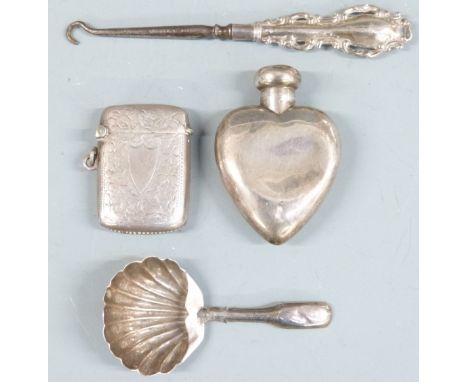 Georgian hallmarked silver caddy spoon, Birmingham 1825 maker Ledsam &amp; Vale, Sampson Mordan or similar heart-shaped scent