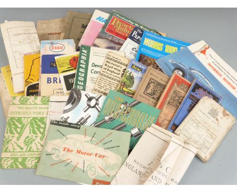 Motoring ephemera including Morris Minor 1000 fold out brochure, service manual and handbook,1965 Halfords catalogue, maps in