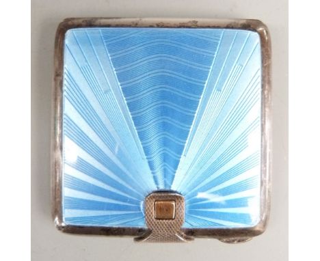 Art Deco blue guilloché enamel and hallmarked silver compact, London 1934 maker&nbsp;Saunders, Shepherd &amp; Co Ltd, width 7