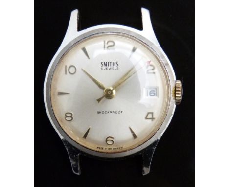 Smiths gentleman's wristwatch with date aperture gold hands and numerals, red arrow tipped centre seconds hand, silver dial a