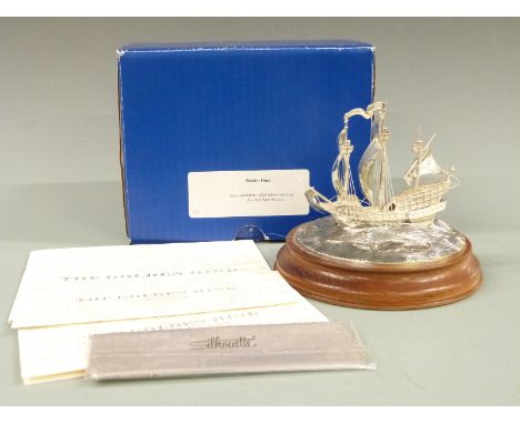 Royal Mint hallmarked silver limited edition (111/250) model of the Golden Hind sailing ship, height 12cm with certificates a
