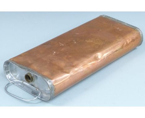 Vintage or veteran car copper foot warmer, marked to end 'fill to brim', length 46cm