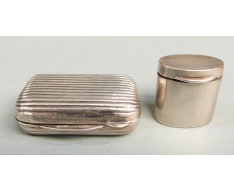 Two continental white metal trinket or similar pots, one marked 800 the other 925, length of longer example 5cm, weight of bo