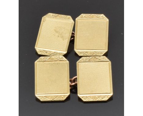 A pair of 9ct gold cufflinks with engine turned and engraved decoration, 5.9g in original box&nbsp;