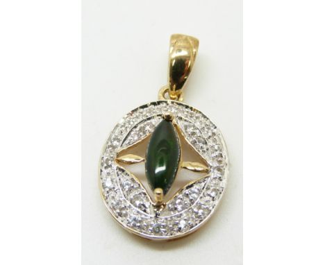 A 9ct gold pendant set with a marquise cut Mezezo opal cabochon, 3.1g&nbsp;