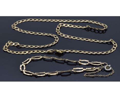 9ct gold necklace and 9ct gold gate bracelet, 9.5g
