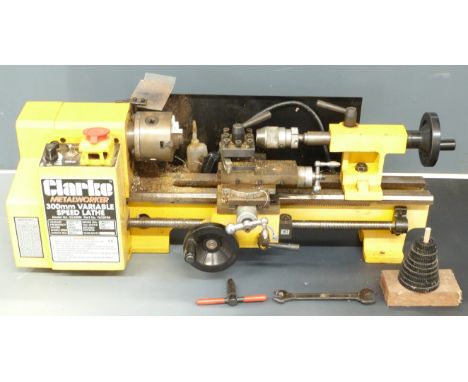Clarke Metalworker 300mm variable speed model engineering or similar lathe with three jaw chuck, screw thread cutting functio