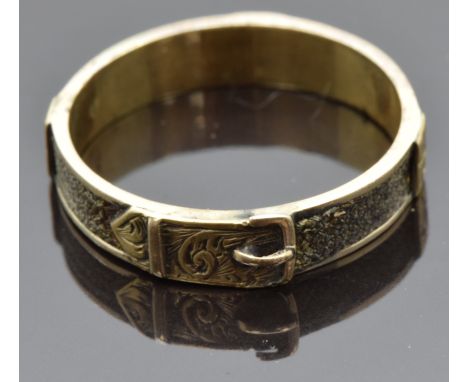 Victorian mourning buckle ring set with plaited hair&nbsp;