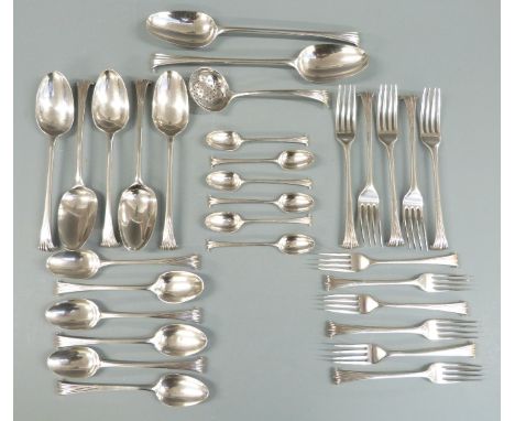 Georgian harlequin canteen of Onslow pattern hallmarked silver cutlery, most being bottom marked, comprising five table forks