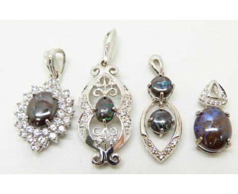 Four silver pendants set with boulder opal&nbsp;