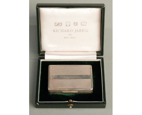 Modern hallmarked silver snuff box with engine turned decoration, London 2007, maker PJD Silver Ltd, length 63mm, weight 75g,