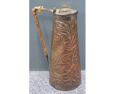 Keswick School of Industrial Arts Arts and Crafts covered jug or pitcher, relief decorated with flowers and foliage. Impresse