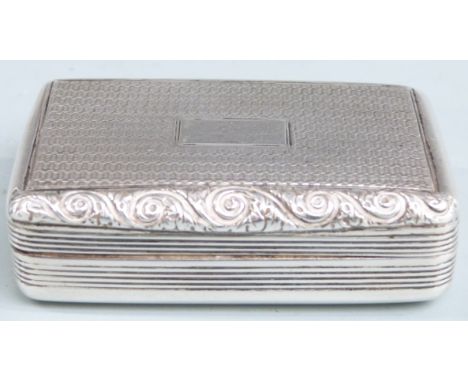Georgian hallmarked silver snuff box with engine turned decoration, reeded sides and gilt interior, Birmingham 1822 maker&nbs