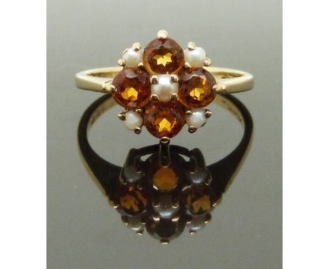 A 9ct gold ring set with pearls and citrine, size L, 2.43g&nbsp;