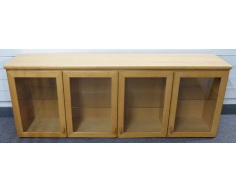 Skovby retro light elm or similar four door glazed wall cabinet,&nbsp;W162 x D35 x H61cm