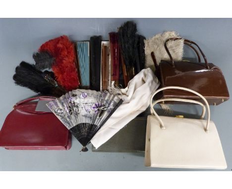 Collection of vintage handbags including Debenham and Freebody, London &amp; Waldybag, a gentleman's silk evening scarf and a