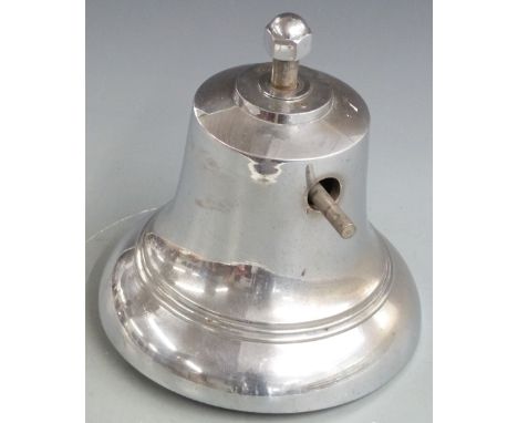 Chrome fire engine or similar bell with shaft protruding to operate the bell remotely, height 26cm