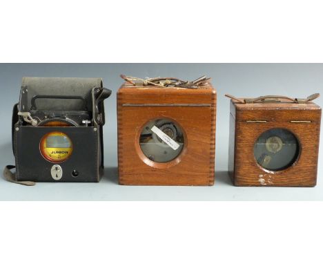 Three pigeon racing timer clocks to include H.Martens and Co and The Automatic Timing Clock Co Ltd, Stacksteads, tallest 20cm