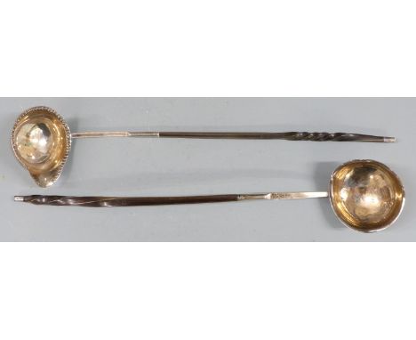 Georgian hallmarked silver toddy ladle, London 1775, maker's mark indistinct, together with a further white metal example, le
