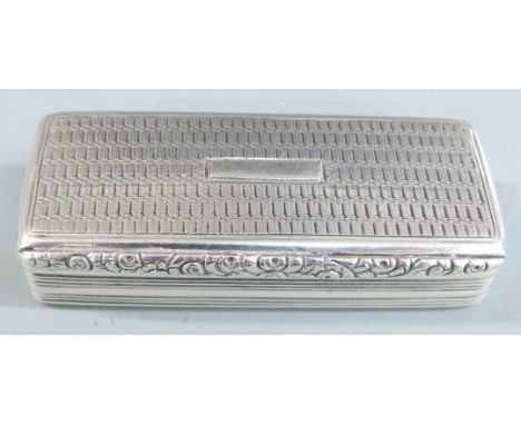 William IV hallmarked silver snuff box with engine turned decoration, reeded edges and gilt interior, Birmingham 1830 maker E