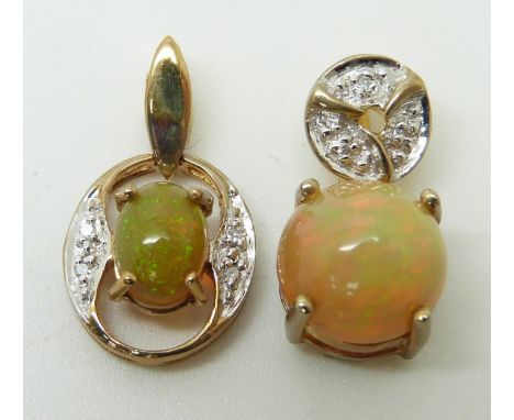 Two 9ct gold pendants set with an Indonesian opal and diamonds&nbsp;