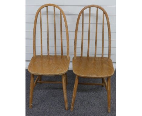 Two Ercol style light elm dining chairs
