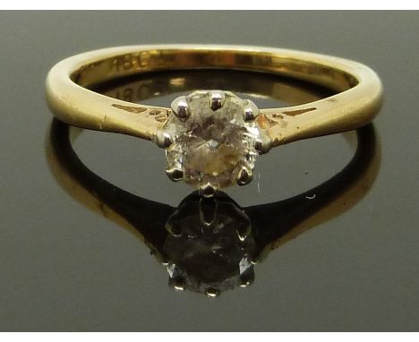 An 18ct gold ring set with a diamond of approximately 0.4ct, 2.54g, size K