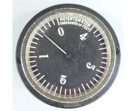 Vintage car or aeroplane altimeter gauge maked to face Heightometer to measure up to 4,000ft, with adjustable bezel, diameter