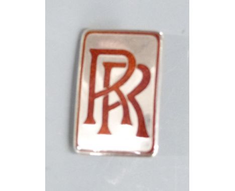 Rolls Royce hallmarked silver chauffeur's or similar badge, with red enamel RR logo, stamped with number 2912 to rear, Birmin