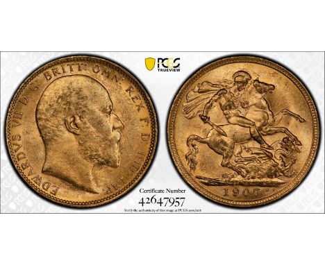 AUSTRALIA. Edward VII, 1901-10. Gold sovereign, 1907 M. Melbourne. Bare head right, DeS. below; EDWARDVS VII D: G: BRITT: OMN