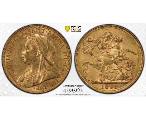 AUSTRALIA. Victoria, 1837-1901. Gold sovereign, 1895 M. Melbourne. Old, veiled bust left, T.B. below; VICTORIA · GRA · BRITT 