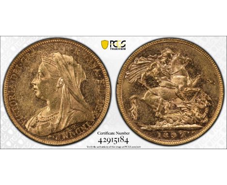 AUSTRALIA. Victoria, 1837-1901. Gold sovereign, 1897 M. Melbourne. Old, veiled bust left, T.B. below; VICTORIA · GRA · BRITT 