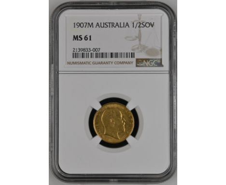 AUSTRALIA. Edward VII, 1901-10. Gold half-sovereign, 1907 M. Melbourne. Bare head right; De S. below; EDWARDVS VII D: G: BRIT