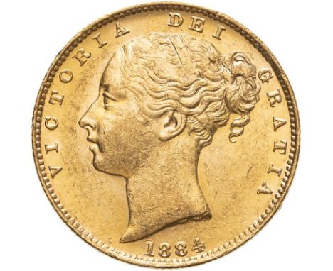 AUSTRALIA. Victoria, 1837-1901. Gold sovereign, 1884 M. Melbourne. Shield. Young head left, WW on truncation; date below; VIC