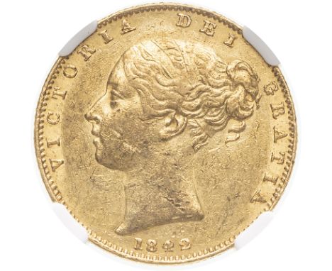 UNITED KINGDOM. Victoria, 1837-1901. Gold sovereign, 1842. London. Closed 2. First young head of Victoria facing left, hair t