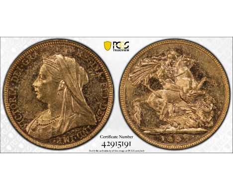 AUSTRALIA. Victoria, 1837-1901. Gold sovereign, 1897 M. Melbourne. Old, veiled bust left, T.B. below; VICTORIA · GRA · BRITT 