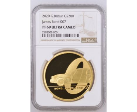 UNITED KINGDOM. Elizabeth II, 1952-. Gold 200 pounds, 2020. Royal Mint. Proof. Issued to celebrate the new James Bond movie '