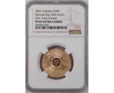 UNITED KINGDOM. Elizabeth II, 1952-2022. Gold 50 pence, 2021. Royal Mint. Proof. Commemorating the 50th anniversary of Decima