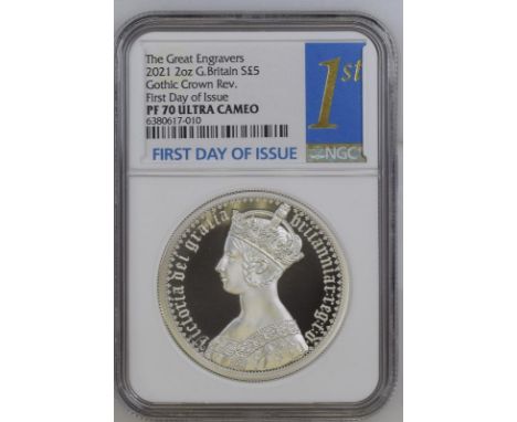 UNITED KINGDOM. Elizabeth II, 1952-2022. Silver 5 pounds, 2021. Royal Mint. Proof. The Great Engravers seriesA re-interpretat