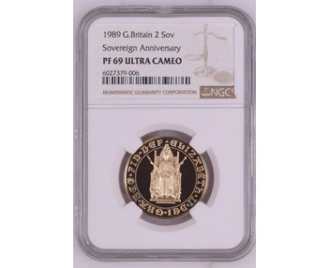 UNITED KINGDOM. Elizabeth II, 1952-2022. Gold 2 pounds (double sovereign), 1989. Royal Mint. Proof. Commemorating the 500 yea