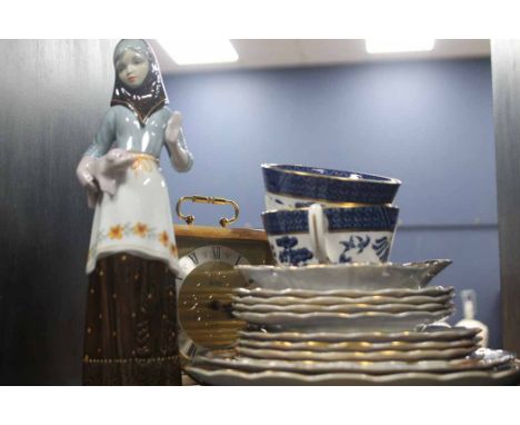 COLLECTION OF DECORATIVE CERAMICSIncluding Nao, Spanish made figurines, transfer willow pattern Booth's cups and plates and c